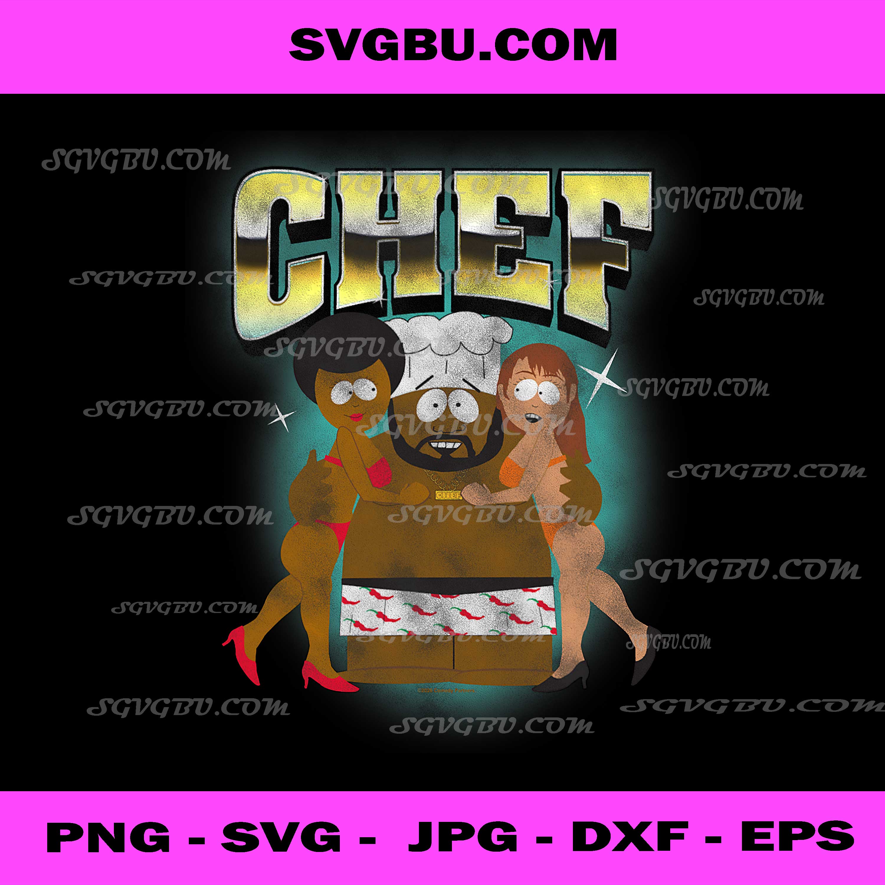 South Park Chef with Ladies Vintage Chrome Logo PNG, Cartoon PNG