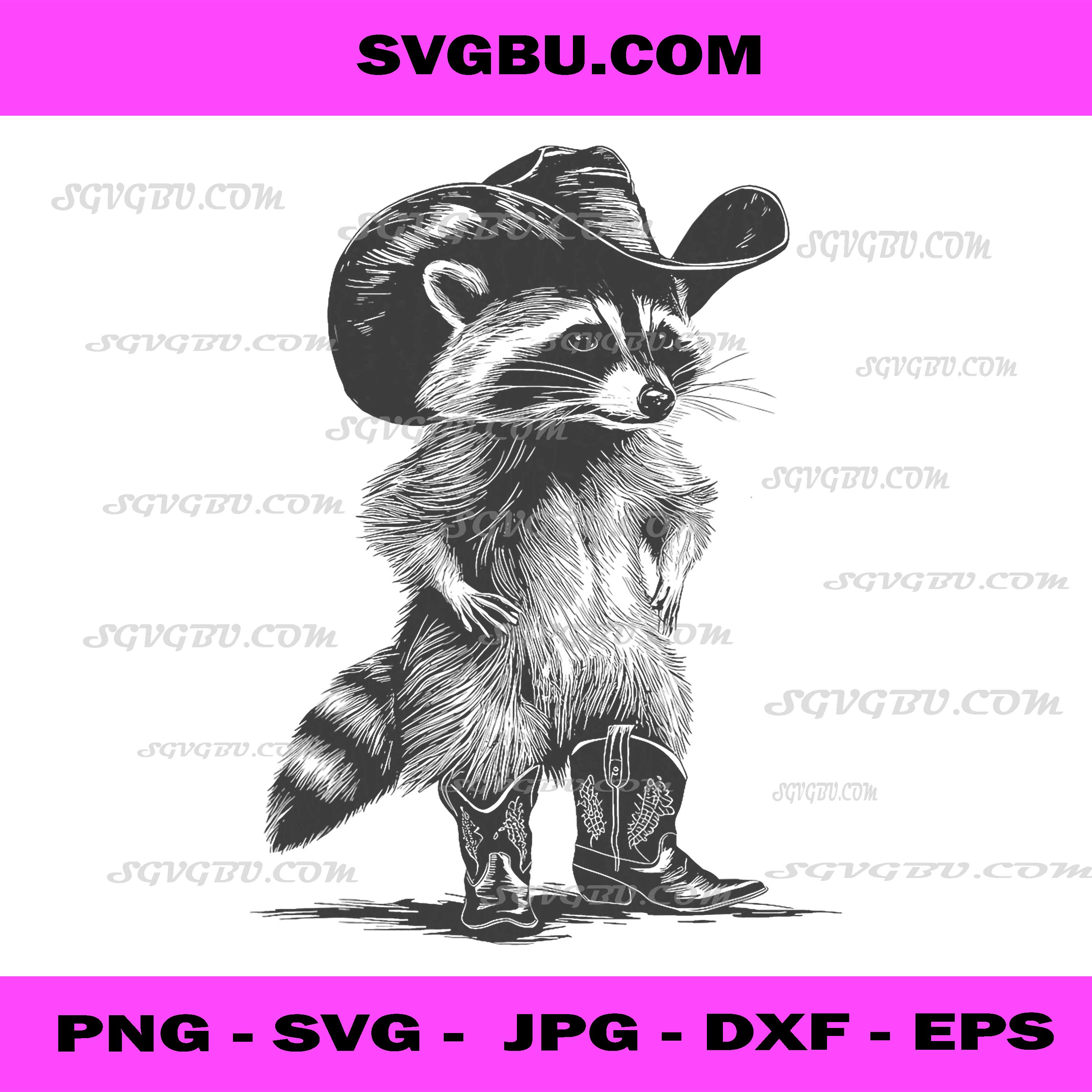 Raccoon Cowboy PNG, Western Animal PNG, Country Trash Panda Art PNG