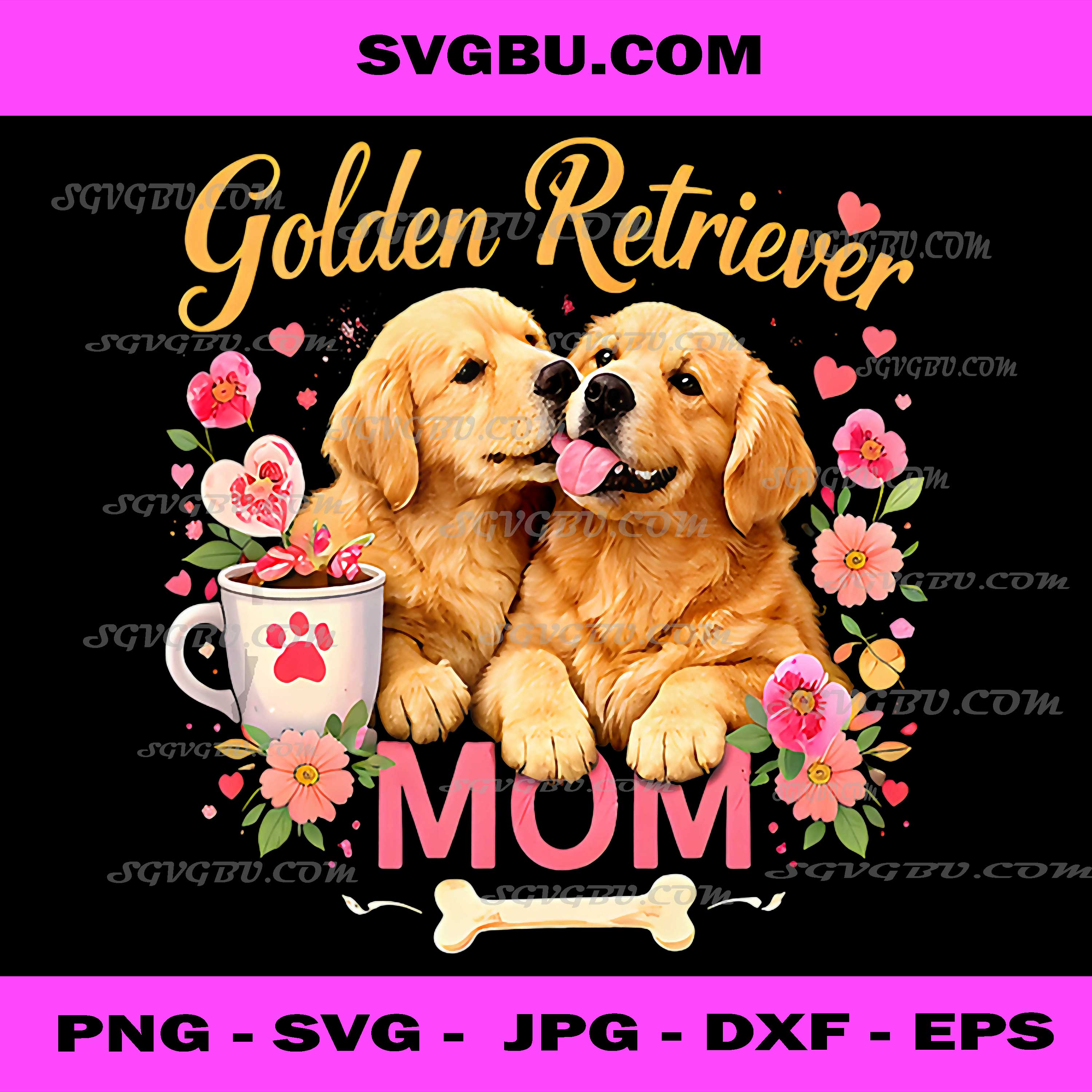 Golden Retriever Mom PNG, Cute Dog Mom PNG, Floral Puppy Art PNG