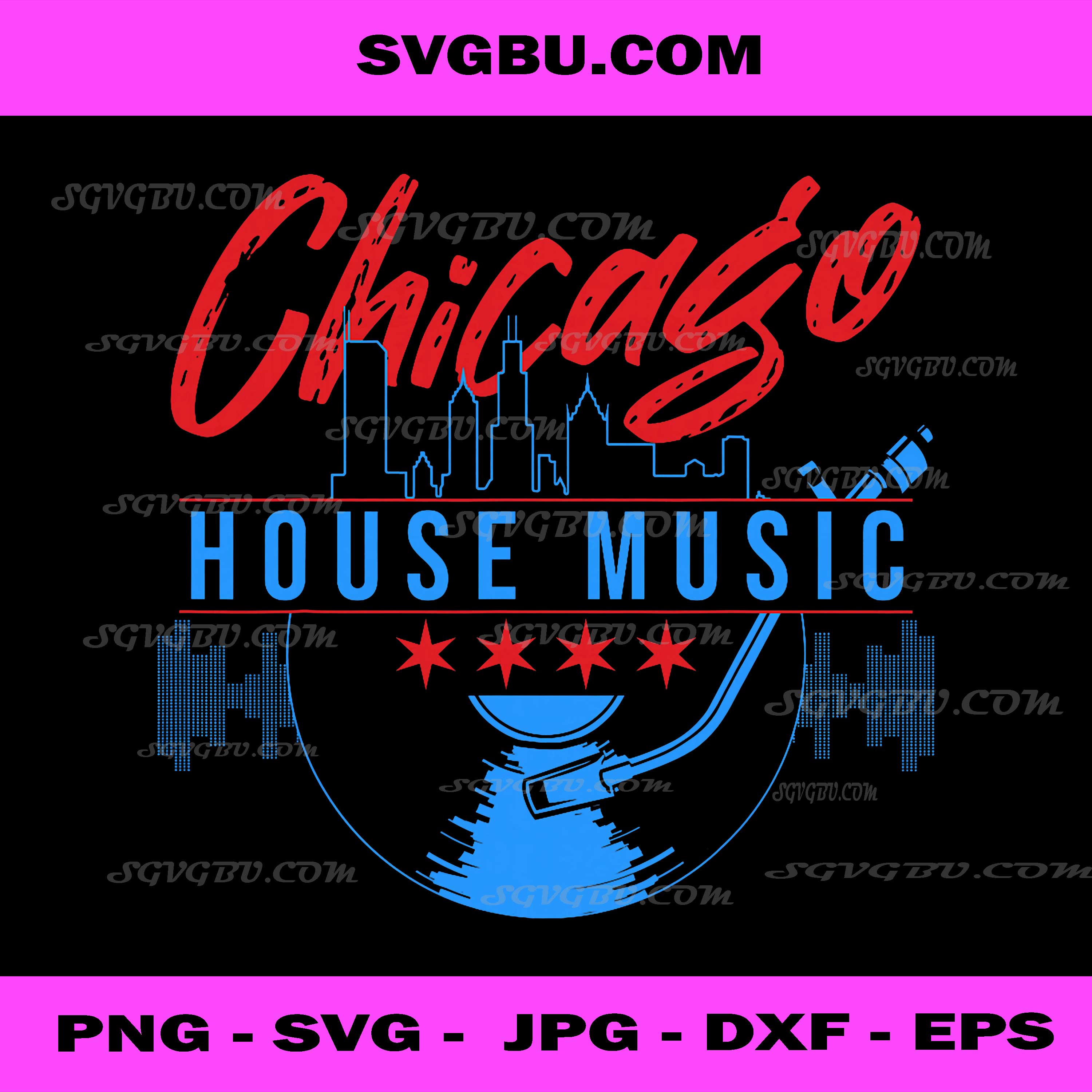 Chicago House Music, Vinyl Dj Raver Flag Skyline Apparel PNG