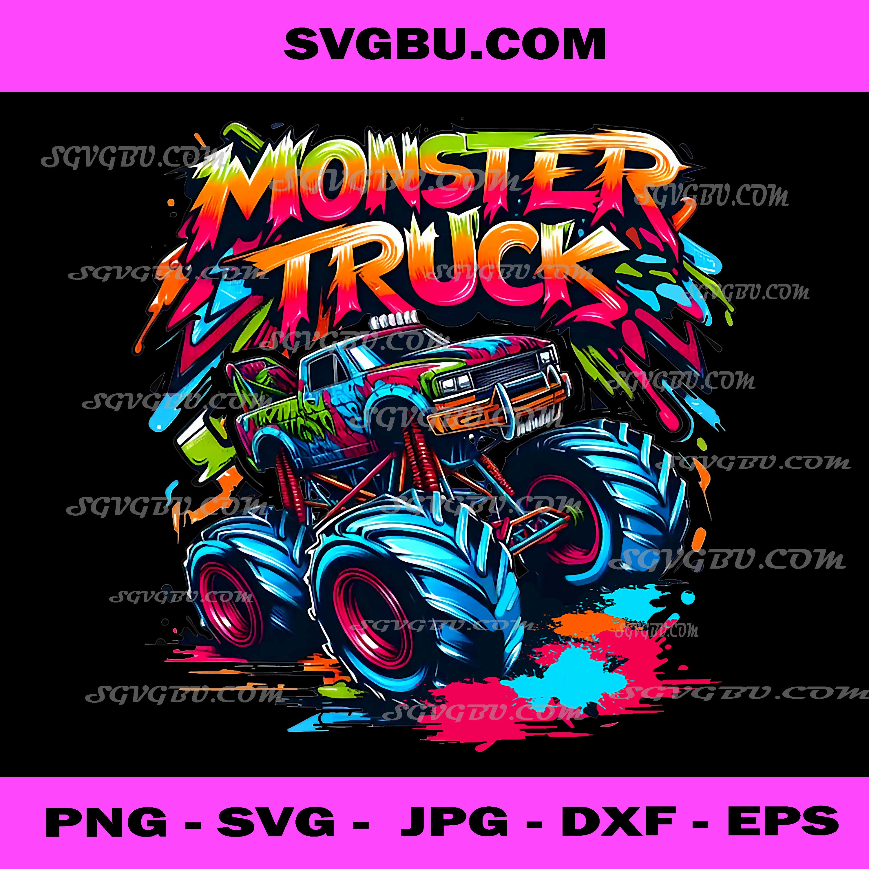 Monster Truck Retro Colorful PNG, Graffiti Kids Youth Art PNG