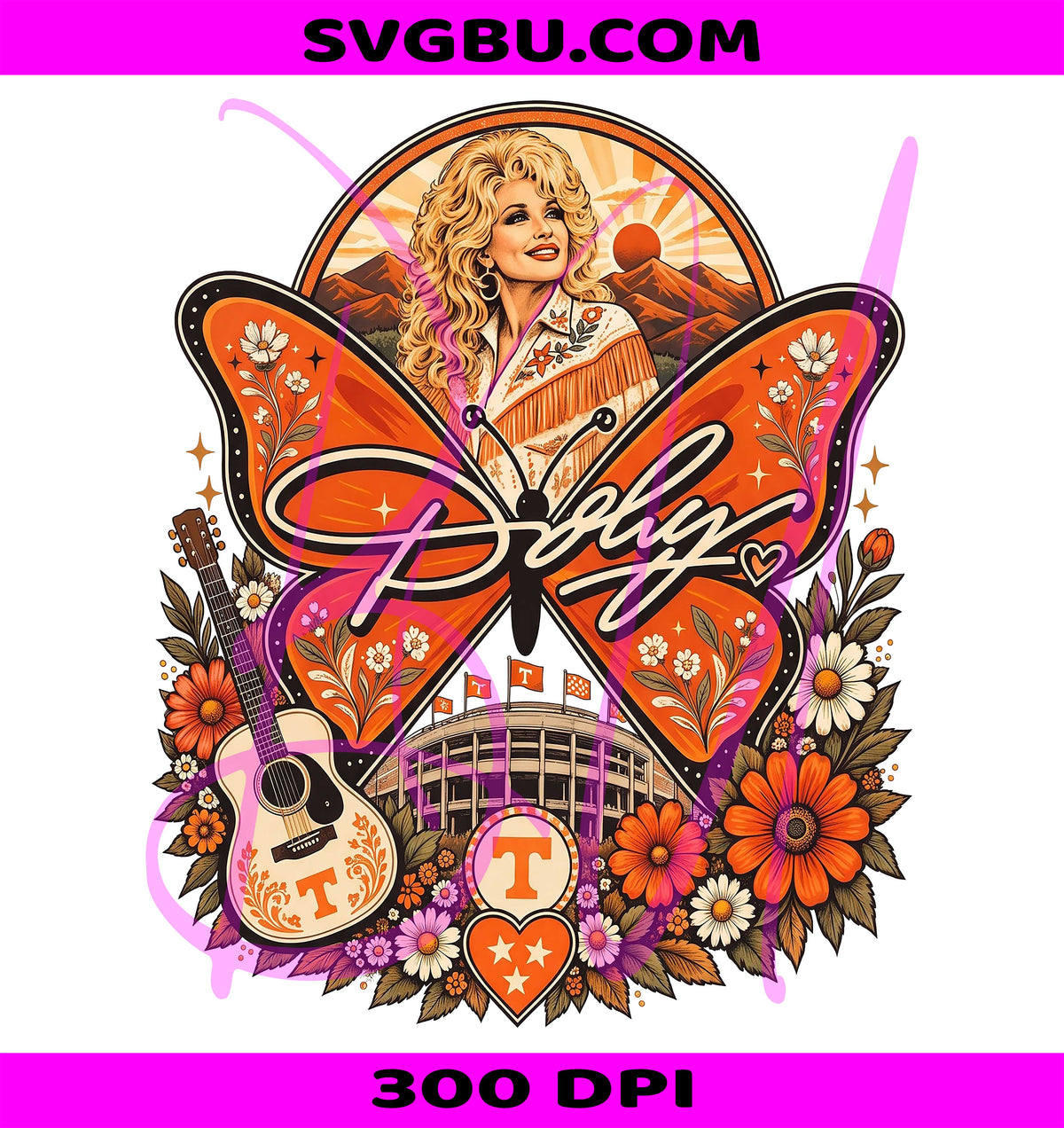 Dolly Parton PNG, Retro Tennessee PNG, Vols Country Music PNG