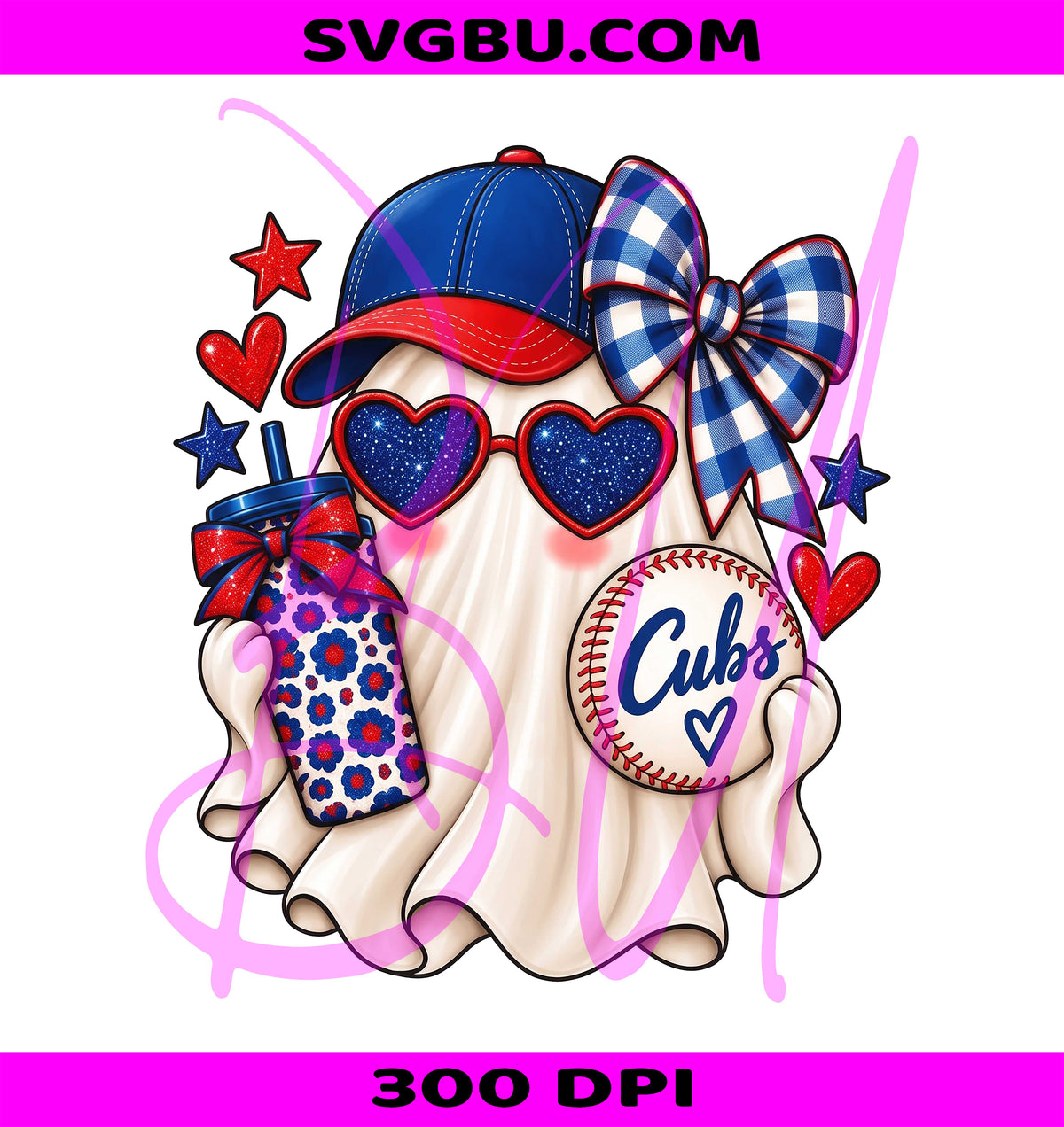 Cubs Baseball Ghost PNG, Cute Baseball Bow PNG, Ghost Game Day PNG