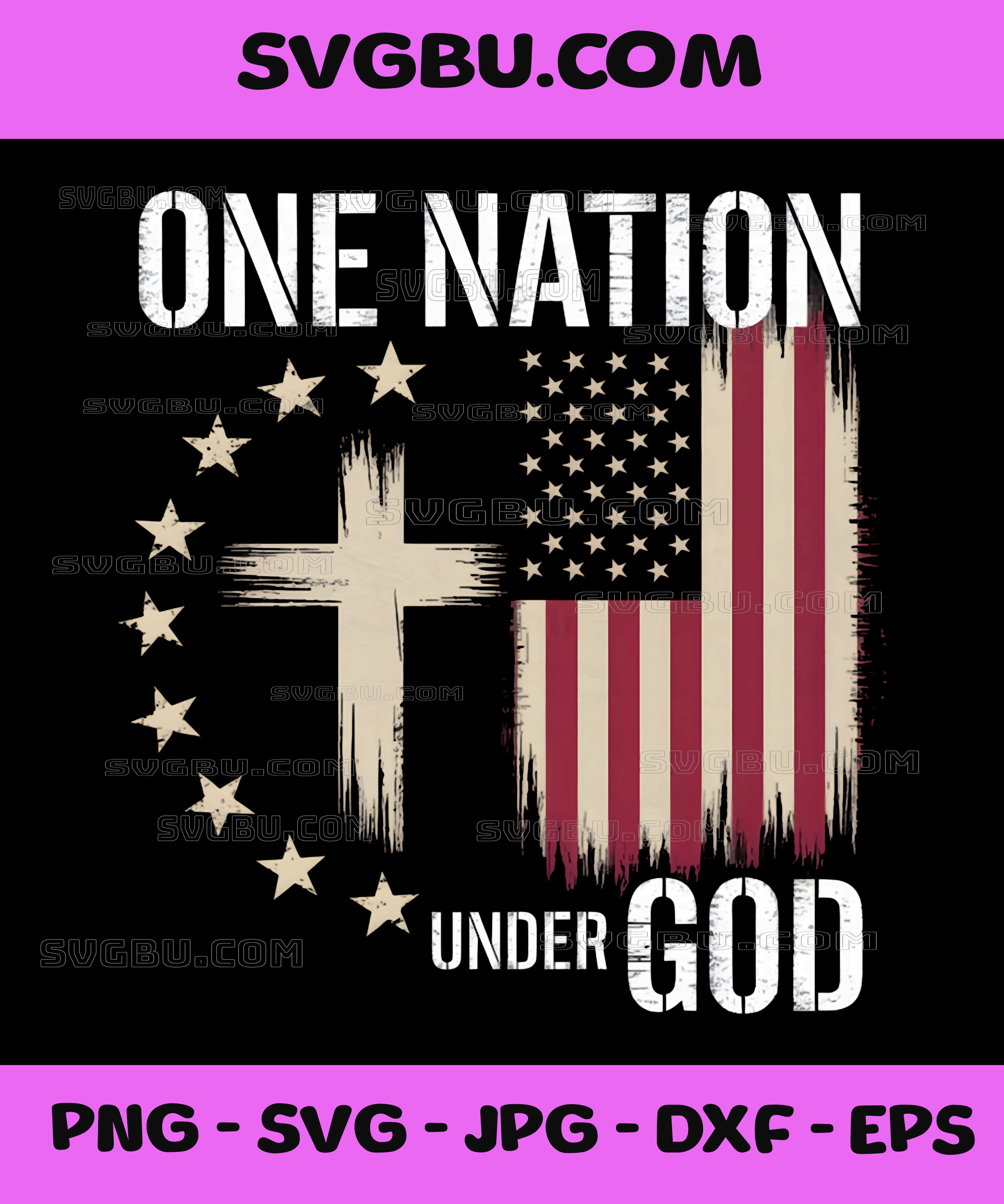 One Nation Under God PNG, Cross American Flag Christian PNG