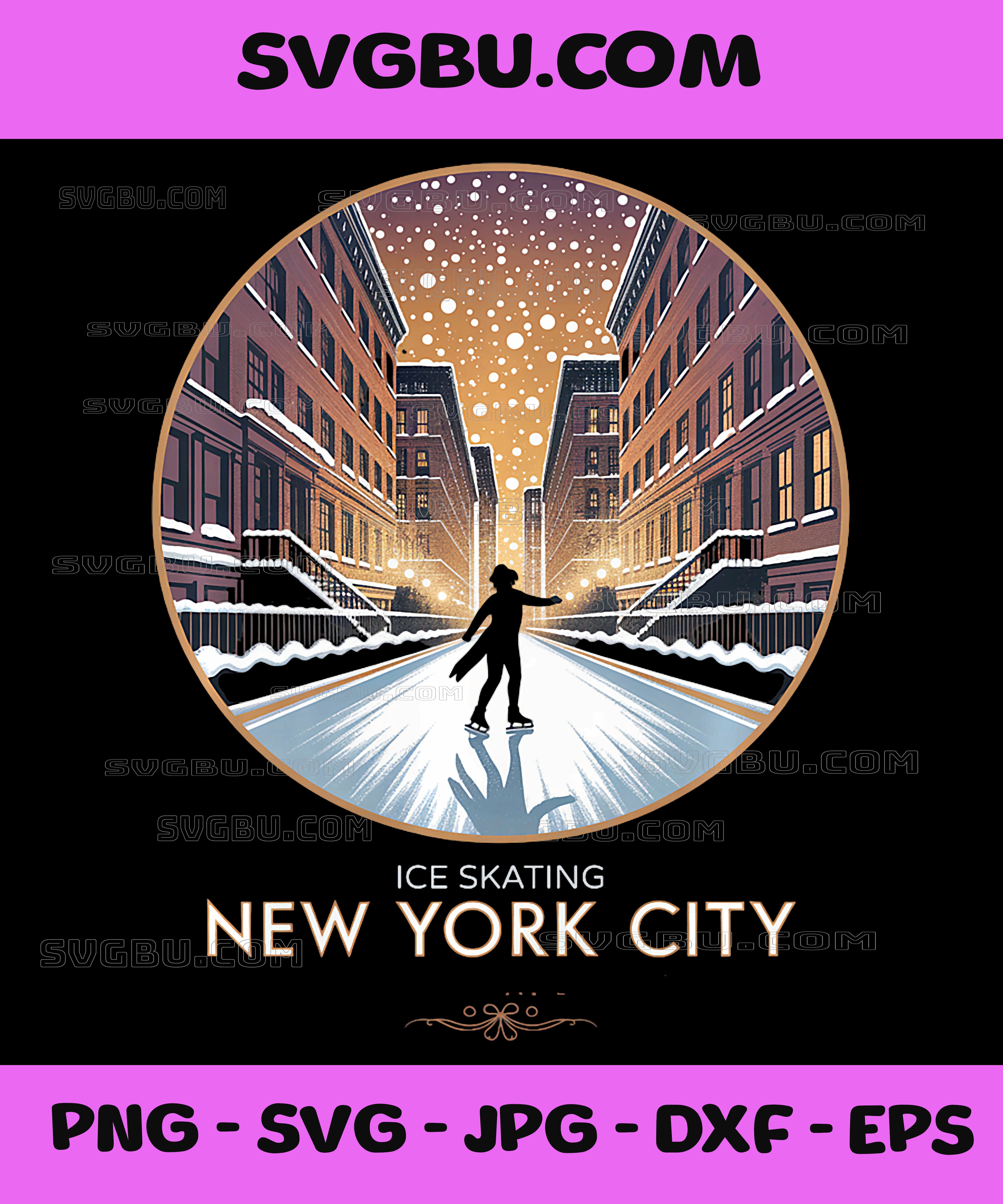 NYC PNG, New York Ice Skating Winter Neighborhood Streets PNG